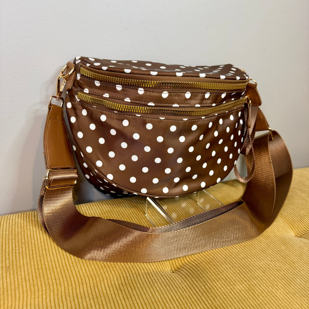 The Roni Nylon Crossbody - Chocolate Polkadot