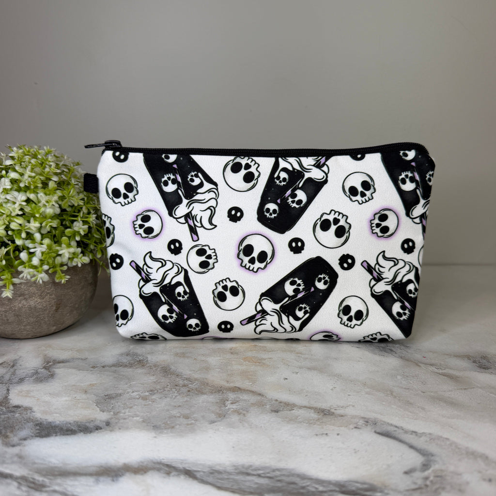 Pouch - Halloween Fall - Black & White Coffee Skull