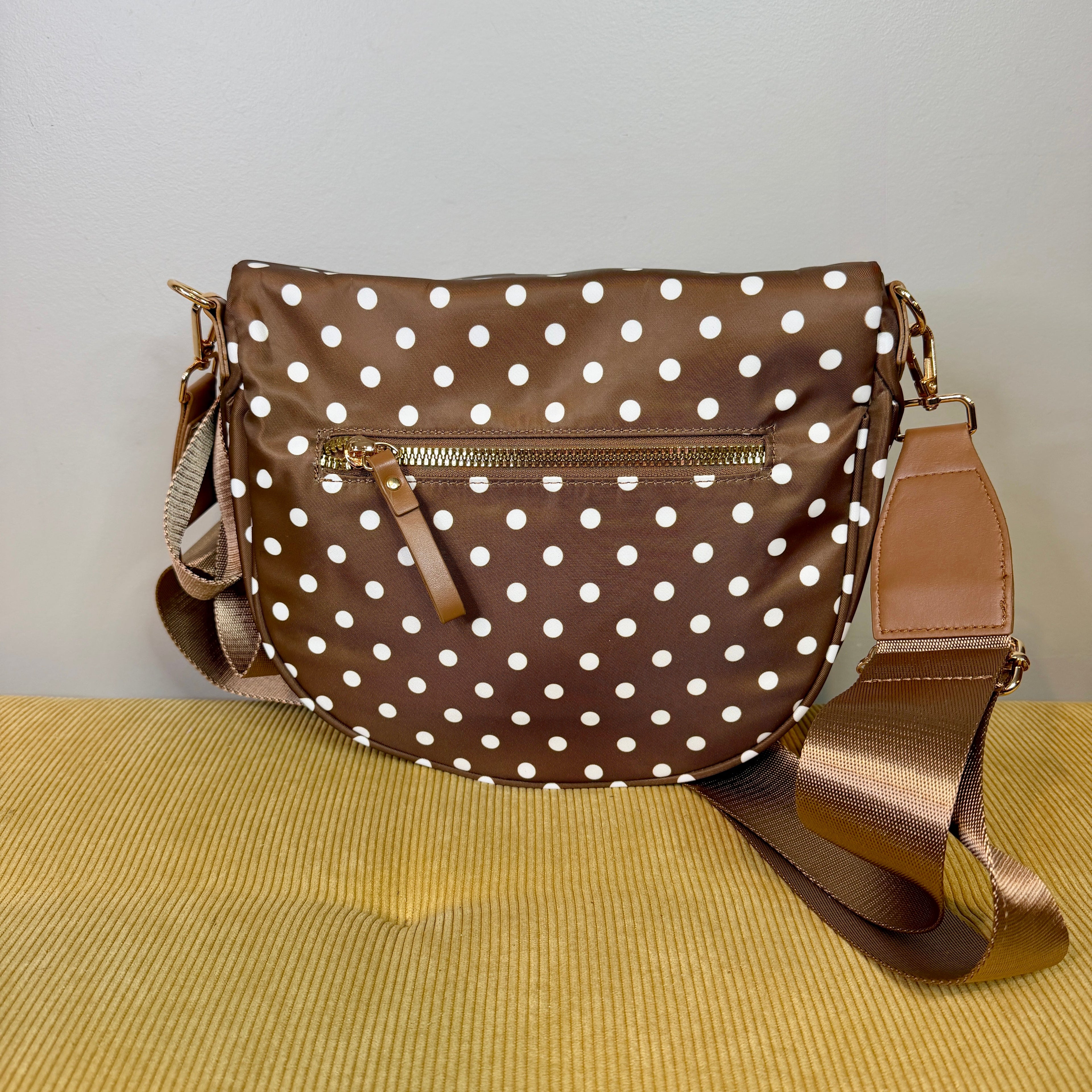 The Roni Nylon Crossbody - Chocolate Polkadot